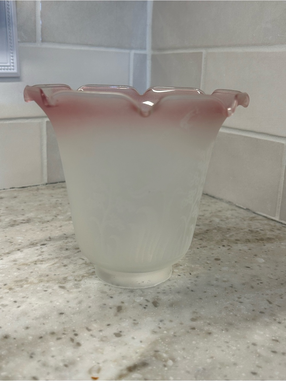 Vintage-Style Frosted Glass shade with Pink Rim